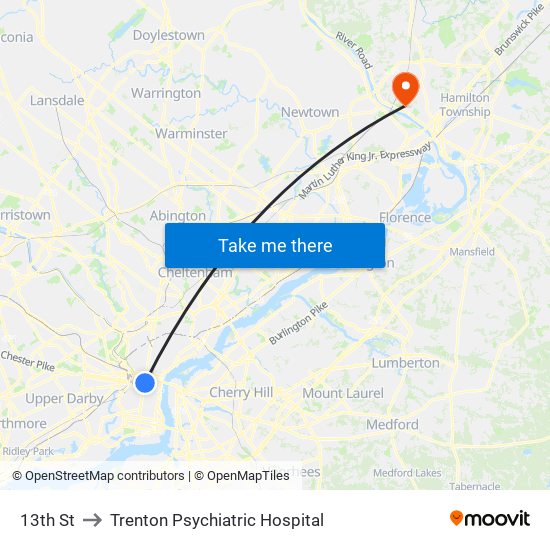 13th St to Trenton Psychiatric Hospital map