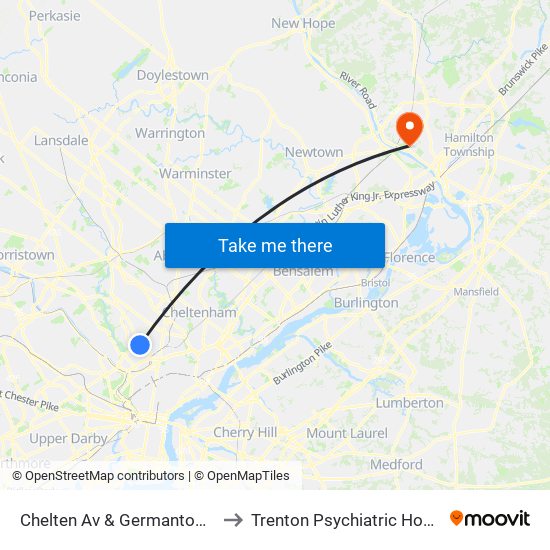 Chelten Av & Germantown Av to Trenton Psychiatric Hospital map