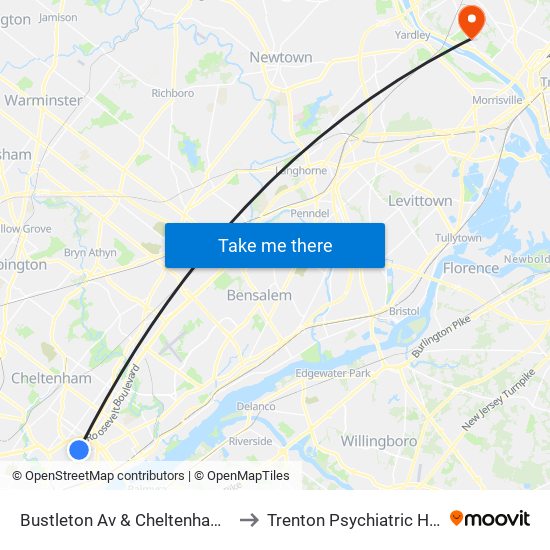 Bustleton Av & Cheltenham Av - Fs to Trenton Psychiatric Hospital map