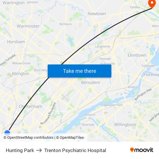 Hunting Park to Trenton Psychiatric Hospital map