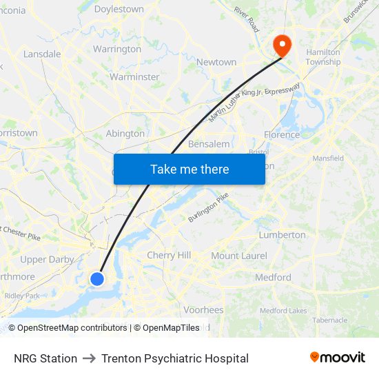 NRG Station to Trenton Psychiatric Hospital map