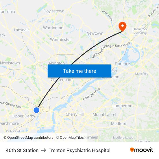 46th St Station to Trenton Psychiatric Hospital map