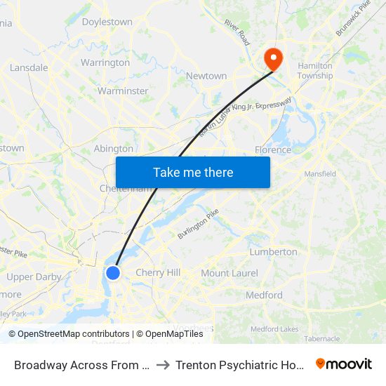 Broadway Across From Wrtc to Trenton Psychiatric Hospital map