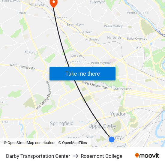 Darby Transportation Center to Rosemont College map