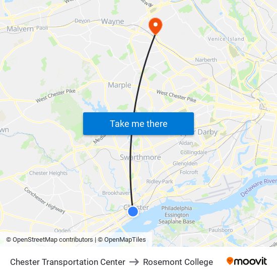 Chester Transportation Center to Rosemont College map