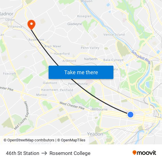 46th St Station to Rosemont College map