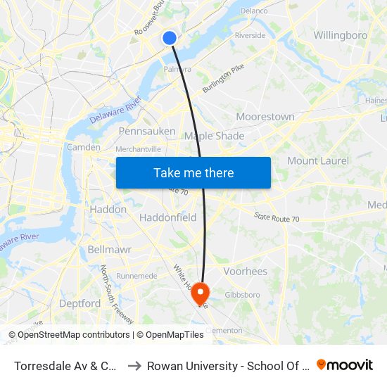 Torresdale Av & Cottman Av Loop to Rowan University - School Of Osteopathic Medicine map