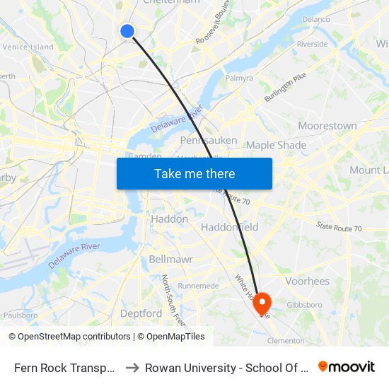 Fern Rock Transit Center to Rowan University - School Of Osteopathic Medicine map