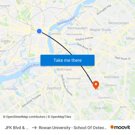 JFK Blvd & 15th St to Rowan University - School Of Osteopathic Medicine map