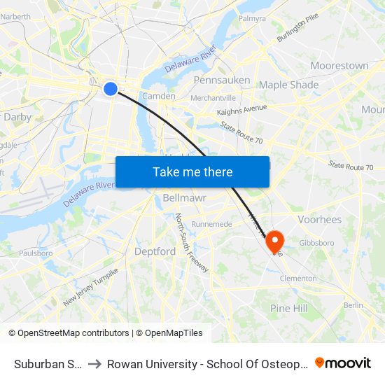 Suburban Station to Rowan University - School Of Osteopathic Medicine map