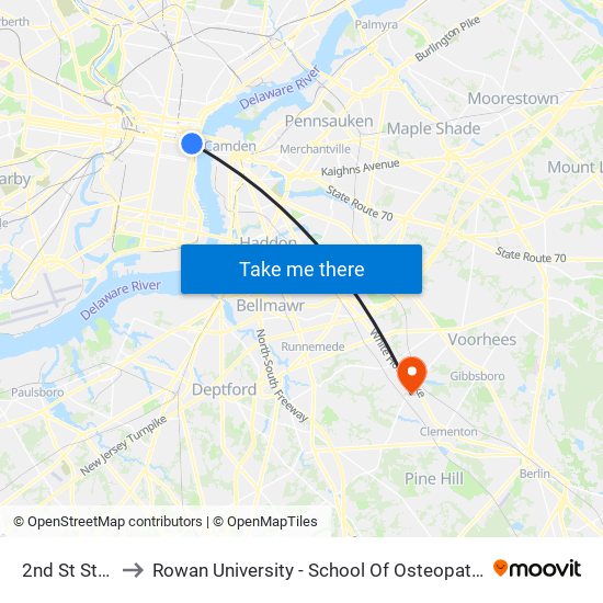 2nd St Station to Rowan University - School Of Osteopathic Medicine map