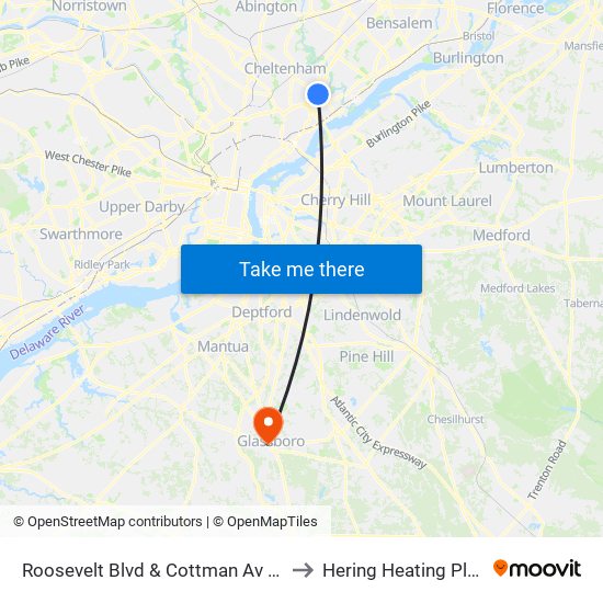 Roosevelt Blvd & Cottman Av - FS to Hering Heating Plant map