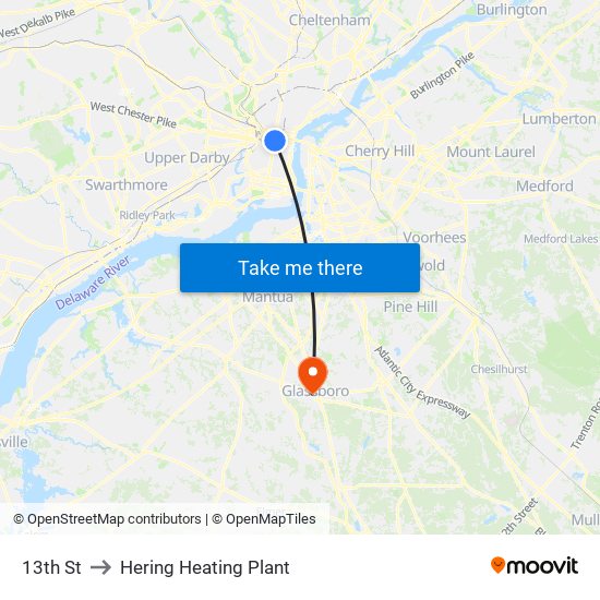 13th St to Hering Heating Plant map