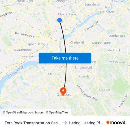 Fern Rock Transportation Center to Hering Heating Plant map