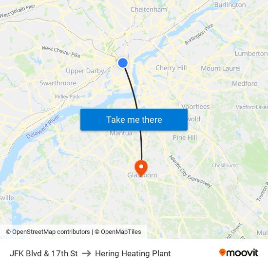 JFK Blvd & 17th St to Hering Heating Plant map