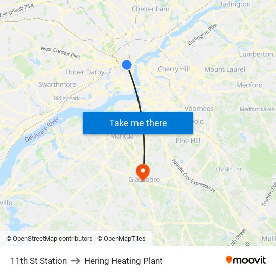 11th St Station to Hering Heating Plant map