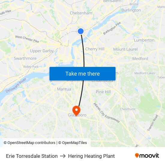 Erie Torresdale Station to Hering Heating Plant map