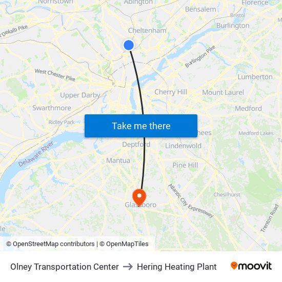 Olney Transportation Center to Hering Heating Plant map