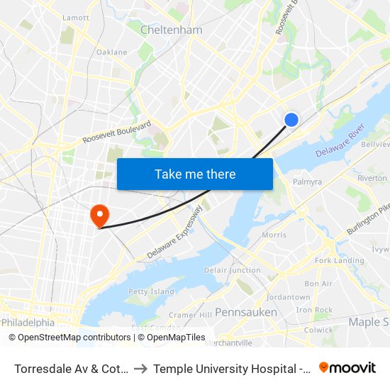 Torresdale Av & Cottman Av Loop to Temple University Hospital - Episcopal Campus map
