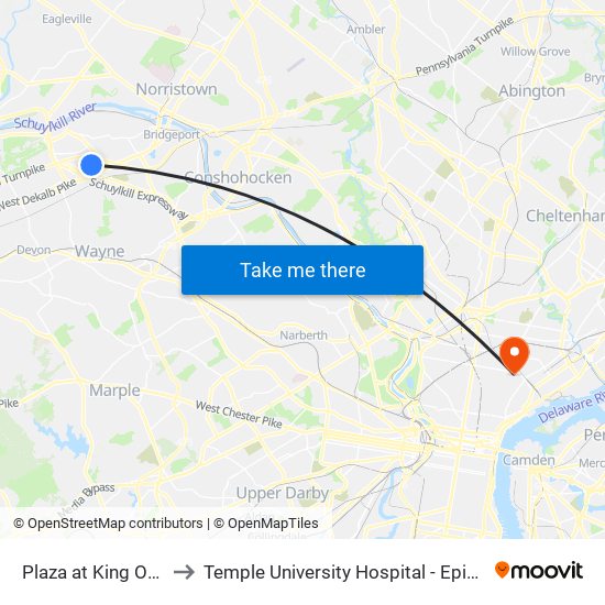 Plaza at King Of Prussia to Temple University Hospital - Episcopal Campus map