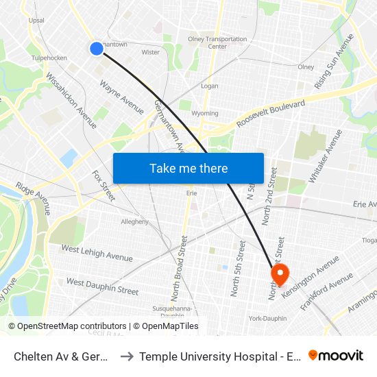 Chelten Av & Germantown Av to Temple University Hospital - Episcopal Campus map