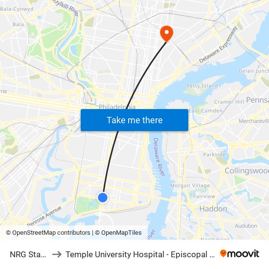 NRG Station to Temple University Hospital - Episcopal Campus map