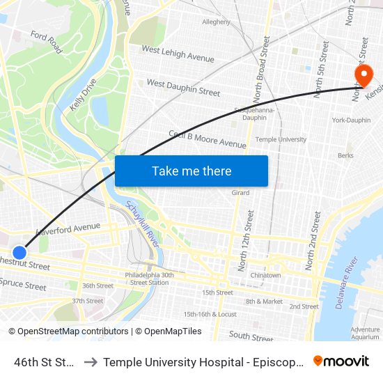 46th St Station to Temple University Hospital - Episcopal Campus map