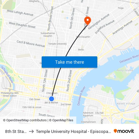 8th St Station to Temple University Hospital - Episcopal Campus map