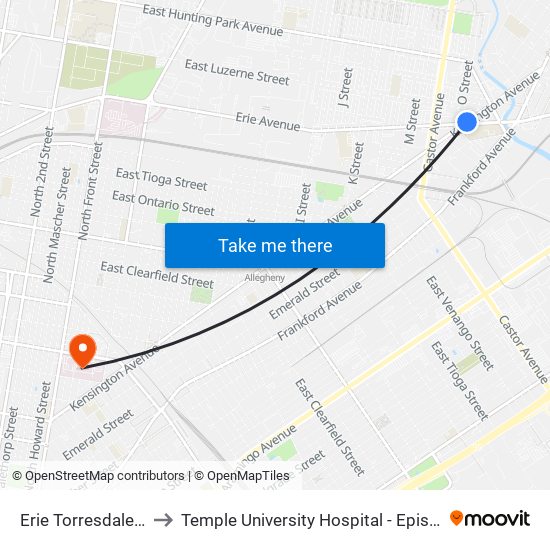 Erie Torresdale Station to Temple University Hospital - Episcopal Campus map