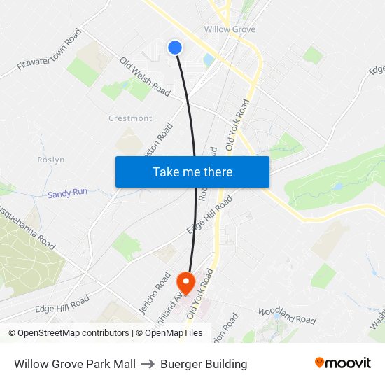 Willow Grove Park Mall to Buerger Building map