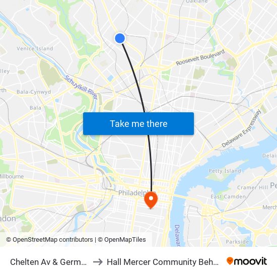 Chelten Av & Germantown Av - FS to Hall Mercer Community Behavioral Health Center map