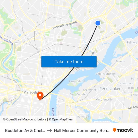 Bustleton Av & Cheltenham Av - Fs to Hall Mercer Community Behavioral Health Center map