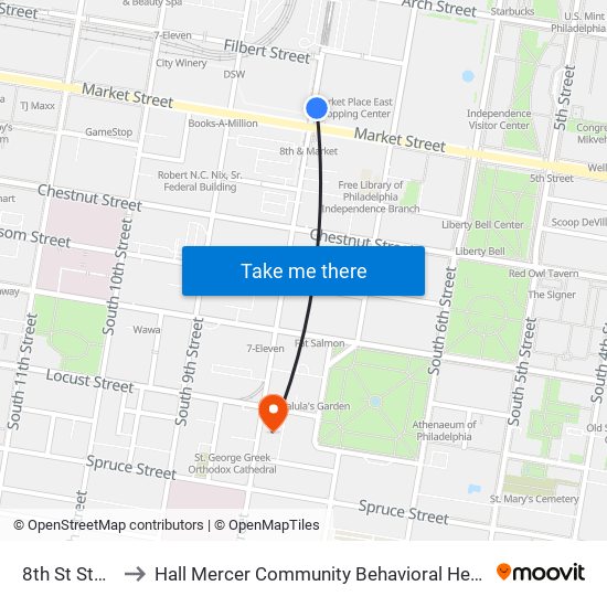 8th St Station to Hall Mercer Community Behavioral Health Center map