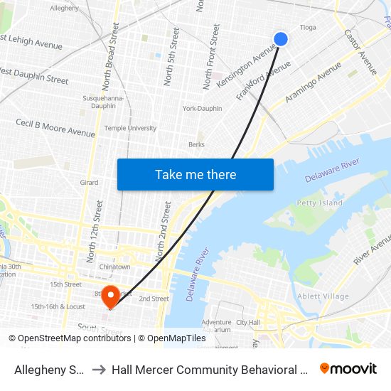 Allegheny Station to Hall Mercer Community Behavioral Health Center map