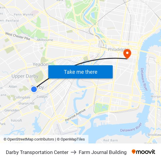 Darby Transportation Center to Farm Journal Building map