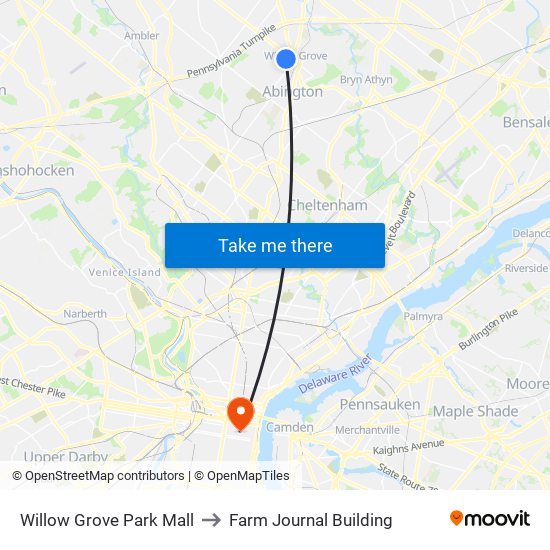 Willow Grove Park Mall to Farm Journal Building map