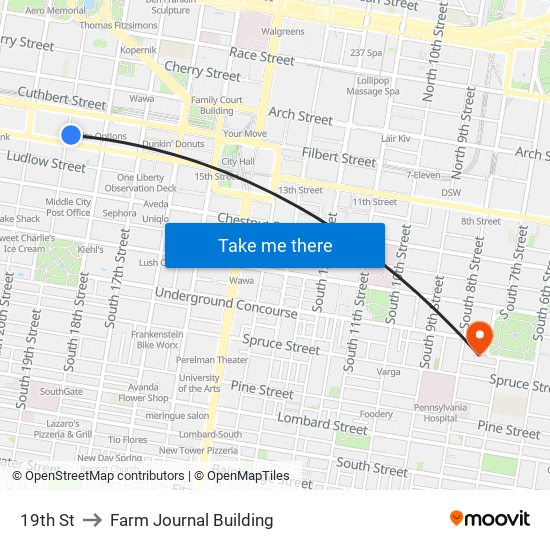 19th St to Farm Journal Building map