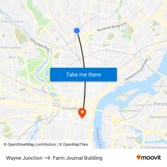 Wayne Junction to Farm Journal Building map