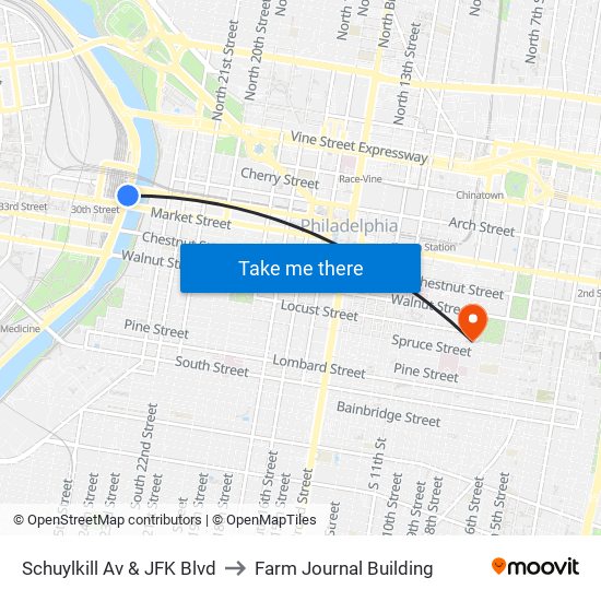 Schuylkill Av & JFK Blvd to Farm Journal Building map