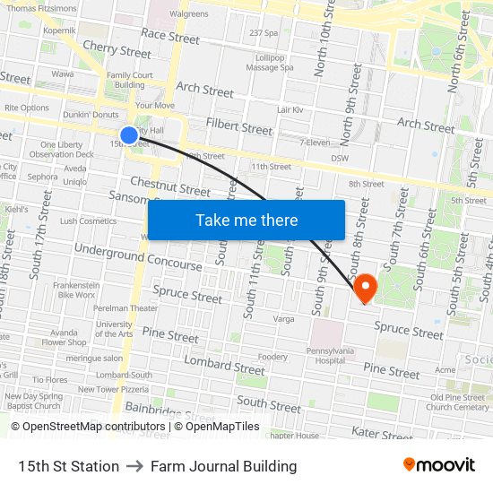 15th St Station to Farm Journal Building map