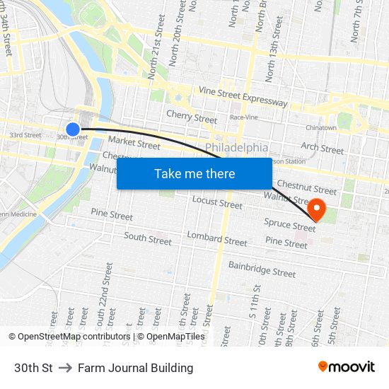 30th St to Farm Journal Building map