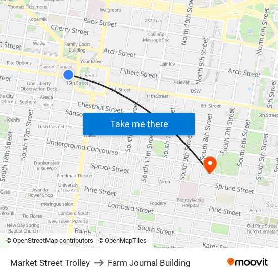 Market Street Trolley to Farm Journal Building map