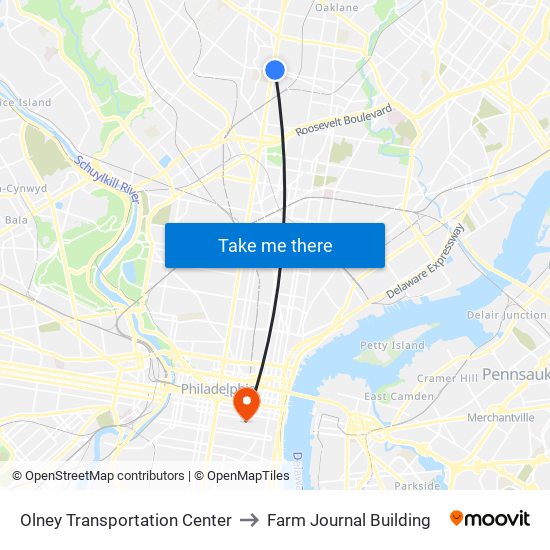 Olney Transportation Center to Farm Journal Building map