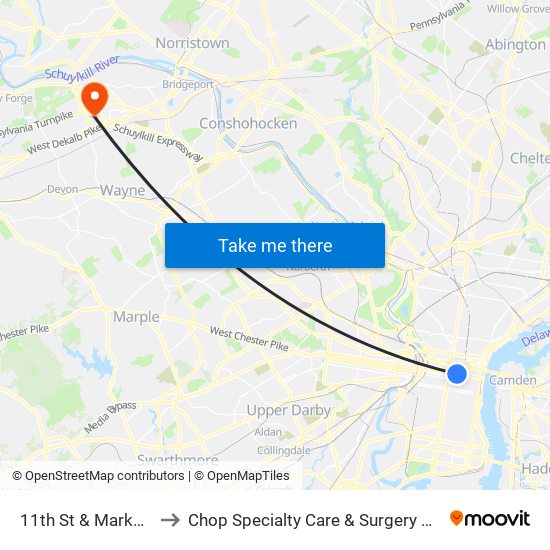 11th St & Market St to Chop Specialty Care & Surgery Center map