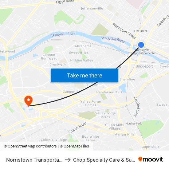 Norristown Transit Center to Chop Specialty Care & Surgery Center map