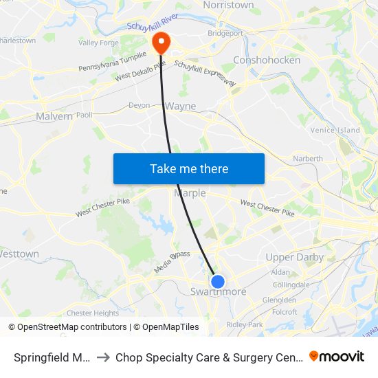 Springfield Mall to Chop Specialty Care & Surgery Center map