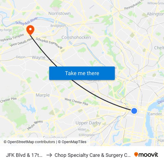 JFK Blvd & 17th St to Chop Specialty Care & Surgery Center map