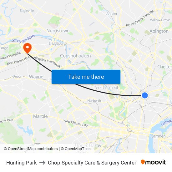 Hunting Park to Chop Specialty Care & Surgery Center map