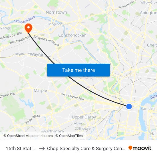 15th St Station to Chop Specialty Care & Surgery Center map