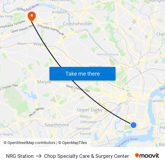 NRG Station to Chop Specialty Care & Surgery Center map